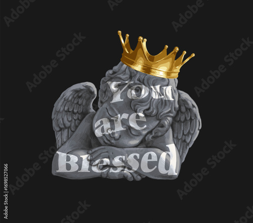 you are blessed slogan with antique baby angel sleeping,vector illustration for t-shirt.