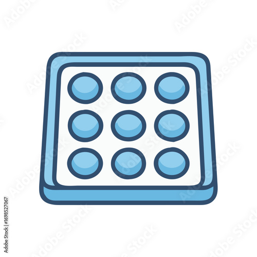 Light blue tray with nine circular compartments illustration