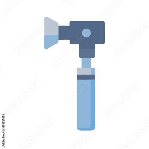 Blue otoscope instrument illustration on black backdrop for medical field
