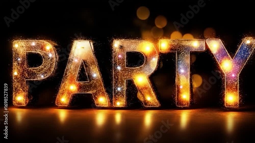 Illuminated Party: Captivating the energy of festivities, the word PARTY is aglow with the golden light, emanating an irresistible invitation to revelry. 