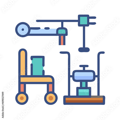 Modern industrial machines illustration conveying warehouse processes on black background
