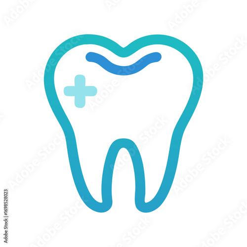 Modern tooth icon graphic with cross and dental health