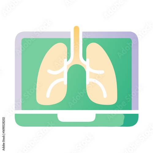 Digital lungs illustration on laptop screen with black background