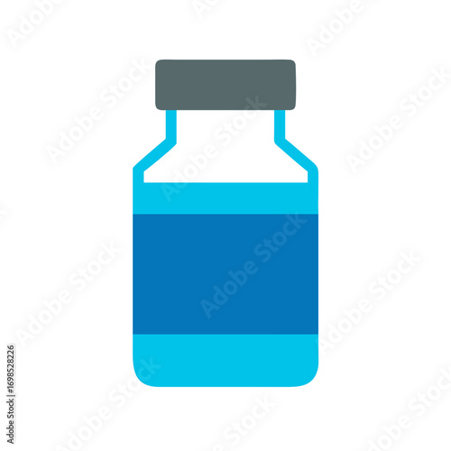 Minimalist flat illustration of a blue medicine bottle
