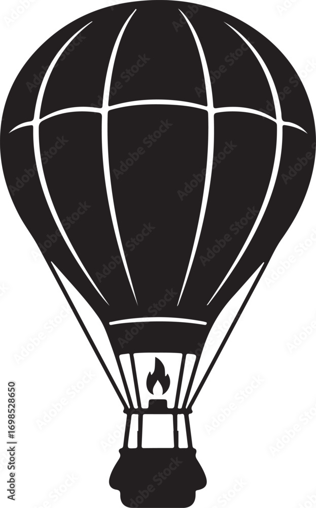 Fototapeta premium Black silhouette of a hot air balloon with flame black and white
