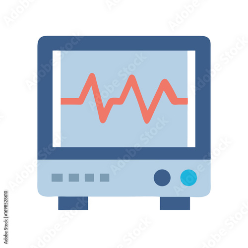 Modern flat illustration of medical monitor displaying heartbeat waveform