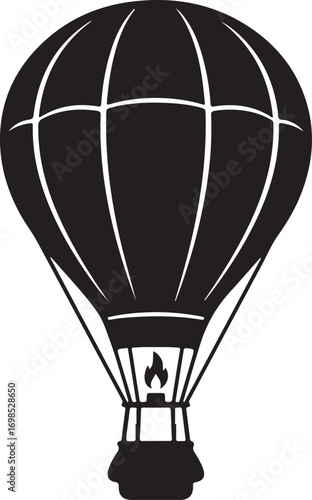 Black silhouette of a hot air balloon with flame black and white