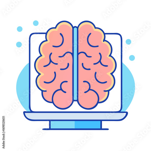 Brain on computer screen displays mental health technology concept
