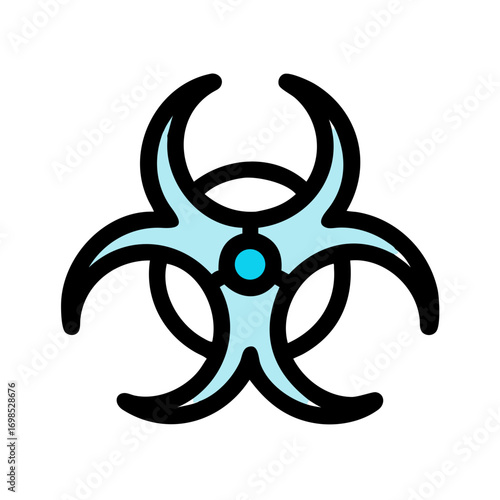 Abstract biohazard symbol in light blue on black background