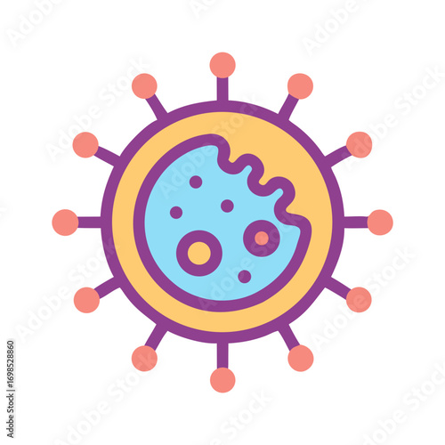 Stylized flat icon of a microscopic virus particle