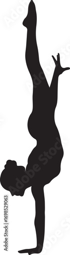 Black silhouette of a person doing a handstand breakdance move