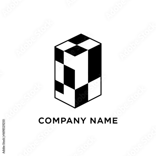 black and white checkered cube logo design.