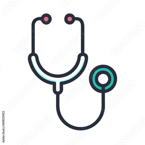 Minimalistic stethoscope icon on black background for medical use