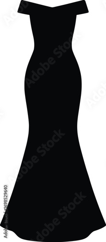 silhouette, evening gown, floor-length, off-shoulder neckline