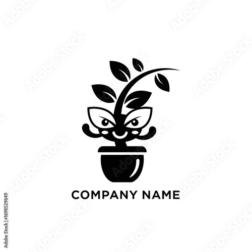 cute cartoon plant in pot logo design.