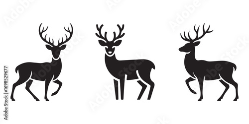 Collection of wild deer silhouettes – stag antlers vector animal designs for graphic design, outdoor themes, woodland, and wildlife decorative artwork