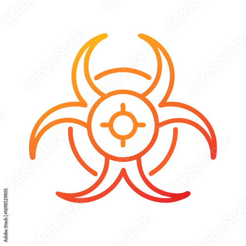 Biohazard symbol in vibrant gradient on stark black background