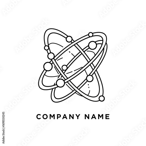 Hand drawn atomic structure logo design concept.