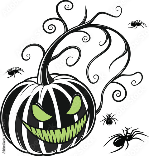 Dark and creepy halloween illustration with spooky elements and vibrant colors