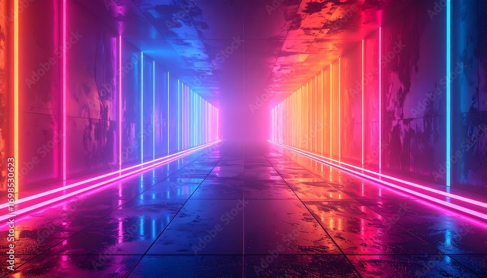 Naklejka premium Neon tunnel with colorful lights