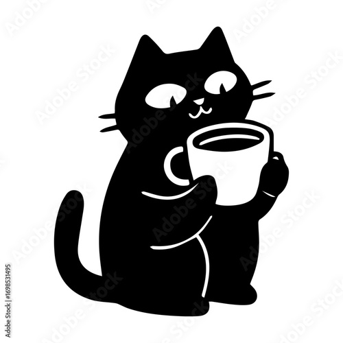 Doodle cat coffee cup logo template, Cat and coffee logo, logo for a coffee shop or cafe business.
