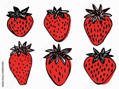 hand-drawn set of berry strawberry. vector illustration. Editable Vector