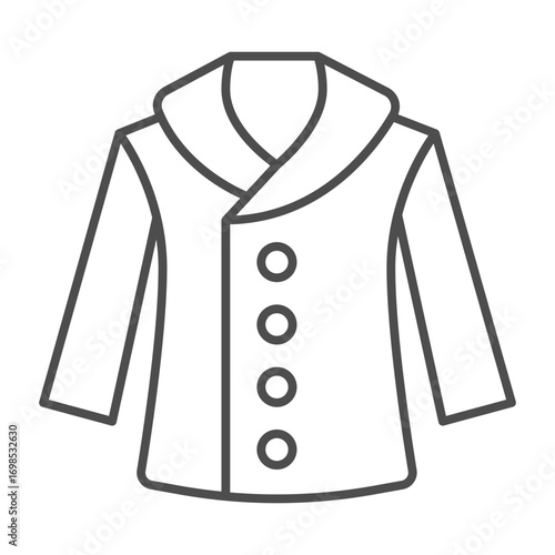 Warm coat with buttons thin line icon, autumn clothing concept. Vector graphics. Coat for women sign, clothes on white background, outline style icon for mobile or web design.