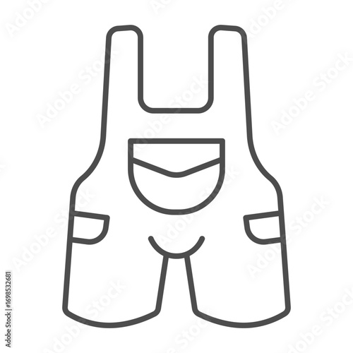 Trousers with straps and pocket thin line icon, workwear clothing concept. Vector graphics. Pants with suspenders, clothes sign on white background, outline style icon for mobile or web design.