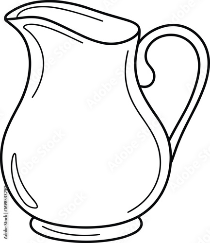 Vector illustration of a classic pitcher outline drawing, kitchen jug design, vintage ceramic water container, beverage pouring utensil, household decorative crockery silhouette