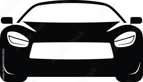  Vector illustration of modern sports car front view silhouette, luxury automobile design, fast vehicle concept, automotive transport icon, stylish black car outline art