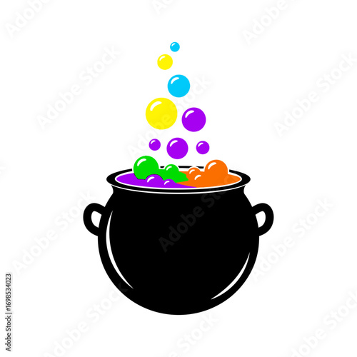 Magical bubbling cauldron steams with vibrant colorful potions, perfect for Halloween