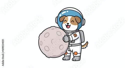 Cartoon dog in astronaut suit holding the moon