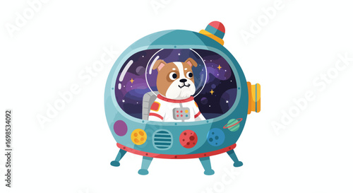 Bulldog in a spaceship with a galaxy backdrop