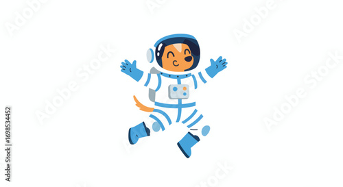 Cartoon dog in an astronaut suit jumping happily