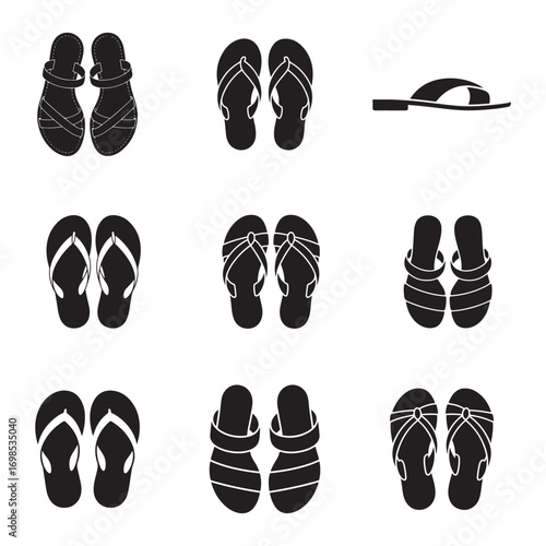 Collection of Black and White Sandals and Flip-Flops