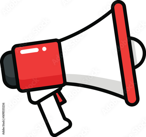 Illustration of a megaphone or loudspeaker in a simple, modern, and cartoonish style for announcement, communication, promotion, news, demonstration, protest and campaign