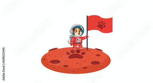 Dog astronaut plants paw flag on Mars