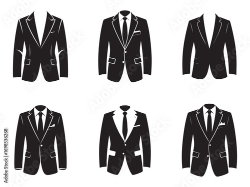 Six Black Silhouette Men's Suits for Formal Wear