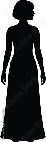 silhouette, maxi dress, floor length, sleeveless, slight flare hem
