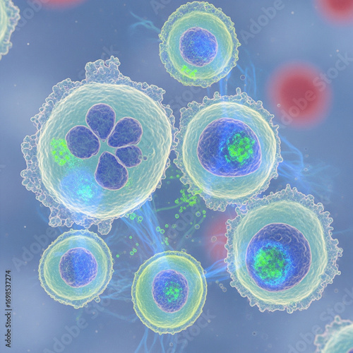 ROS Production
Detailed microscopic depiction of white blood cells producing reactive oxygen species, scientifically accurate for education.