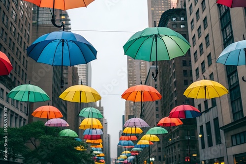 Wallpaper Mural Colorful Umbrellas Suspended Above City Street Torontodigital.ca