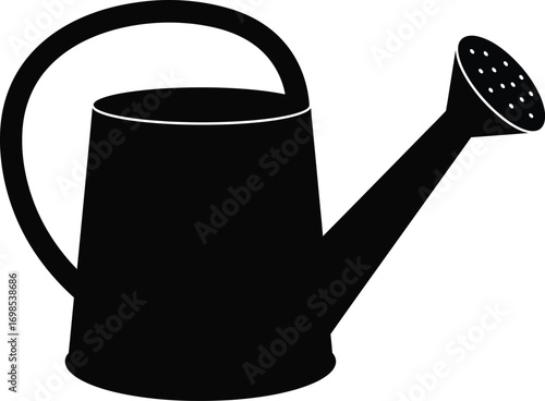 Vector illustration of a black silhouette watering can for garden and outdoor use