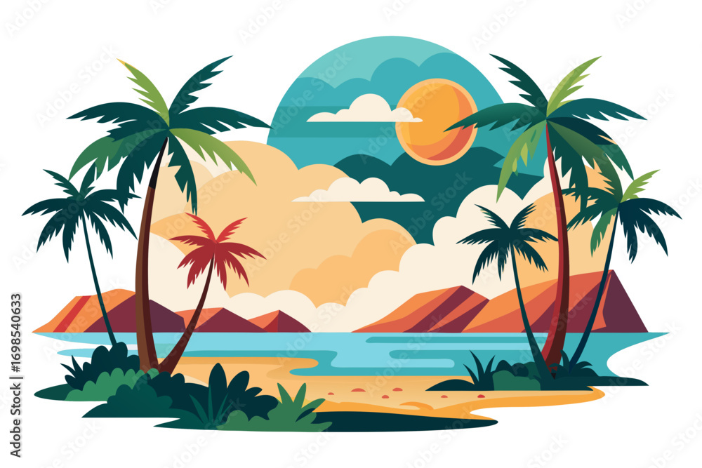 Obraz premium vector illustration of a tropical beach