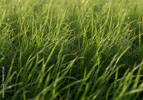 Wallpaper Mural lush green grass field morning dew drops sunlight Torontodigital.ca