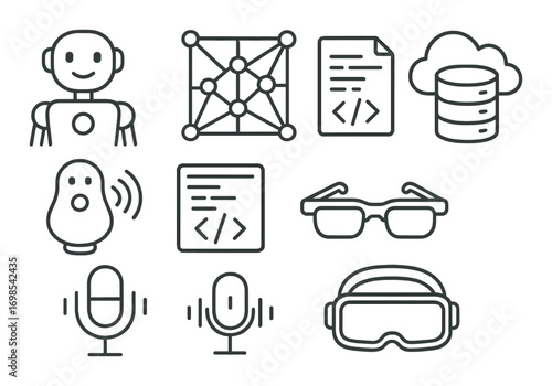 Artificial intelligence and technology icons on dark background
