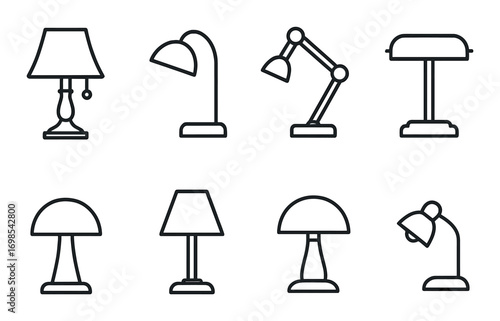 Assorted lamp silhouettes on dark background featuring various designs