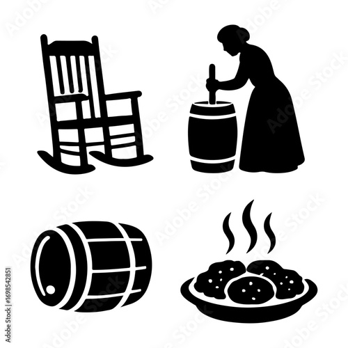 Simple black and white icons depicting Southern American traditions