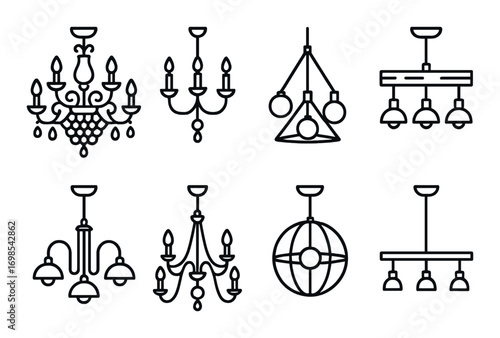 Elegant black chandelier and ceiling lamp designs on brown background
