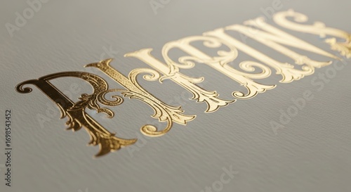 Elegant gold embossed lettering on textured surface