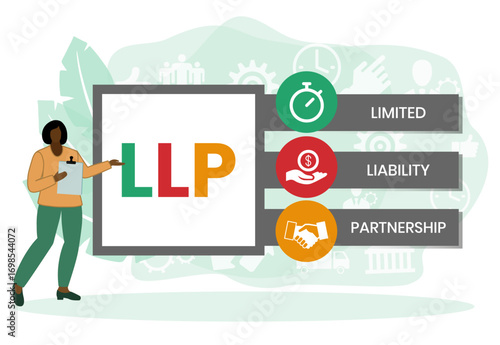 LLP, Limited Liability Partnership. Concept with keywords, people and icons. Flat vector illustration. Isolated on white background.